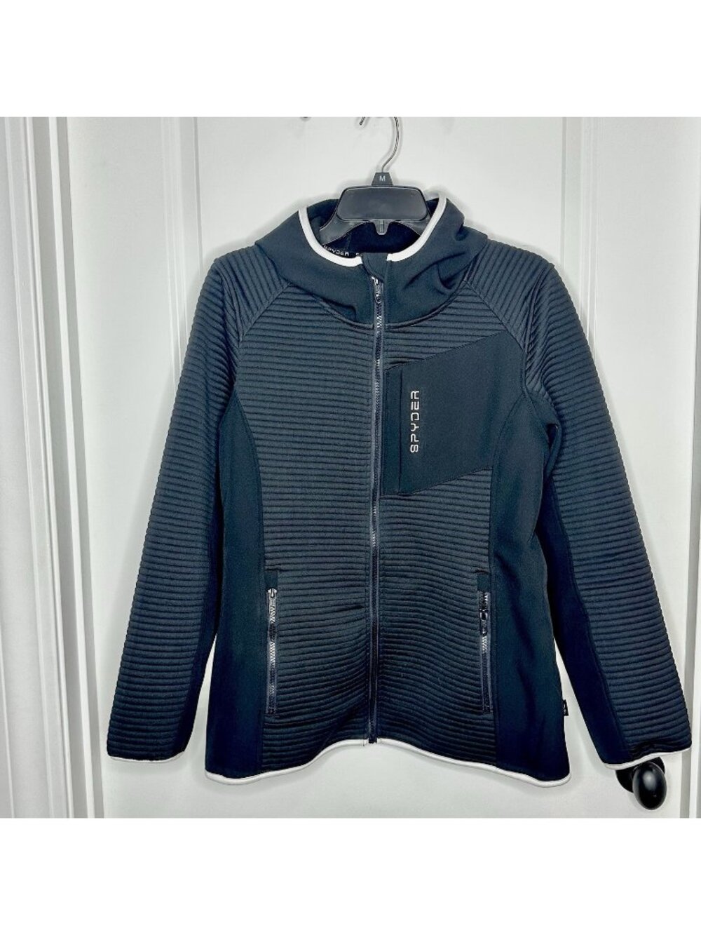 Spyder Womens Tech Hooded Jacket Thermo Web Pro Black w/ White Sz Med MSRP $80